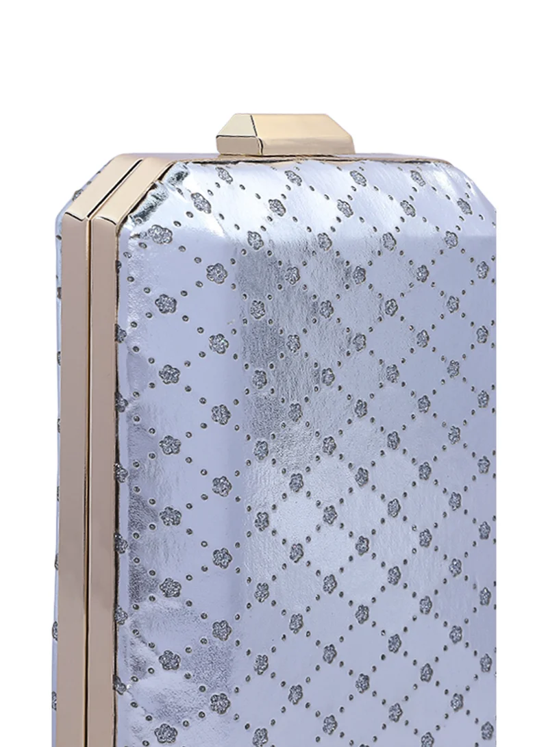 London Rag Silver Metallic Cut Out Clutch Bag