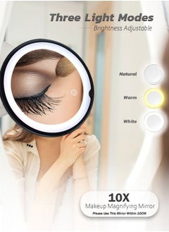 SNOWFLAKES SNOWFLAKES 8 inches Magnifying Mirror with Light, 10x Magnification 3 Light Modes Makeup Mirror with Suction Cups ,Smooth and Easy Install ,360 Degree Swivel Joint.  - Image 2