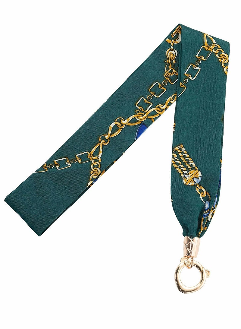 KASTWAVE Roll over image to zoom in Lanyard Silky, Wrist Lanyards, Clip Clasp Strap Neck, for Cellphone, Keychain, Wallet, Badge Holder, Women Comfortable Ribbon Silk Scarves (Green) - Image 1