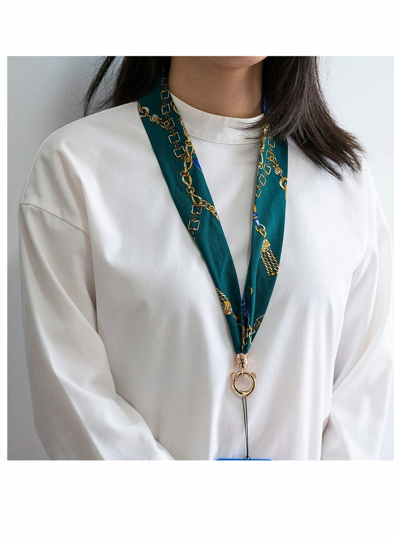 KASTWAVE Roll over image to zoom in Lanyard Silky, Wrist Lanyards, Clip Clasp Strap Neck, for Cellphone, Keychain, Wallet, Badge Holder, Women Comfortable Ribbon Silk Scarves (Green) - Image 2