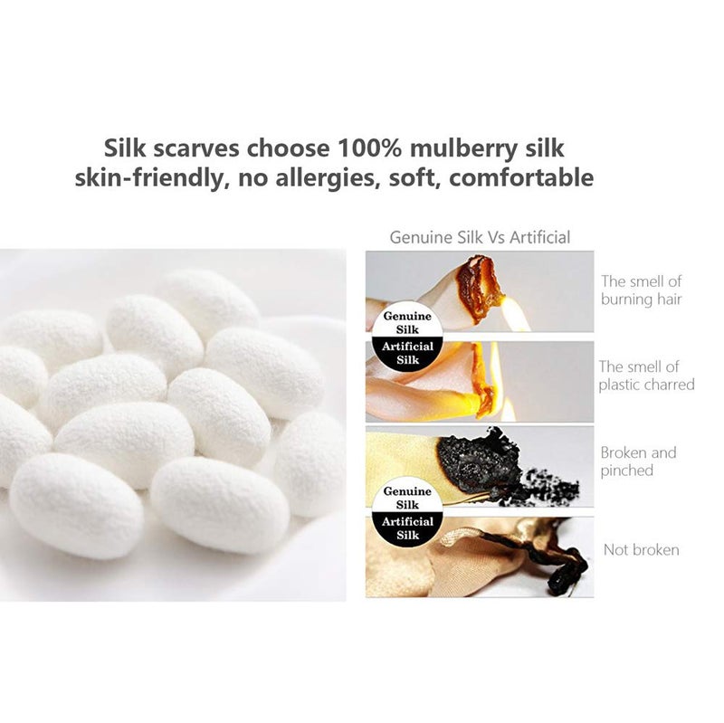 MEISEE 100% Mulberry Silk Long Scarf for Women Large Oblong Sunscreen Shawls Wraps Neck Headscarf Hair Wraps with Gift Packed (Black+beige) - Image 3