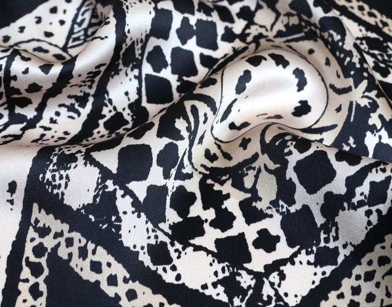 MEISEE 100% Mulberry Silk Long Scarf for Women Large Oblong Sunscreen Shawls Wraps Neck Headscarf Hair Wraps with Gift Packed (Black+beige) - Image 2