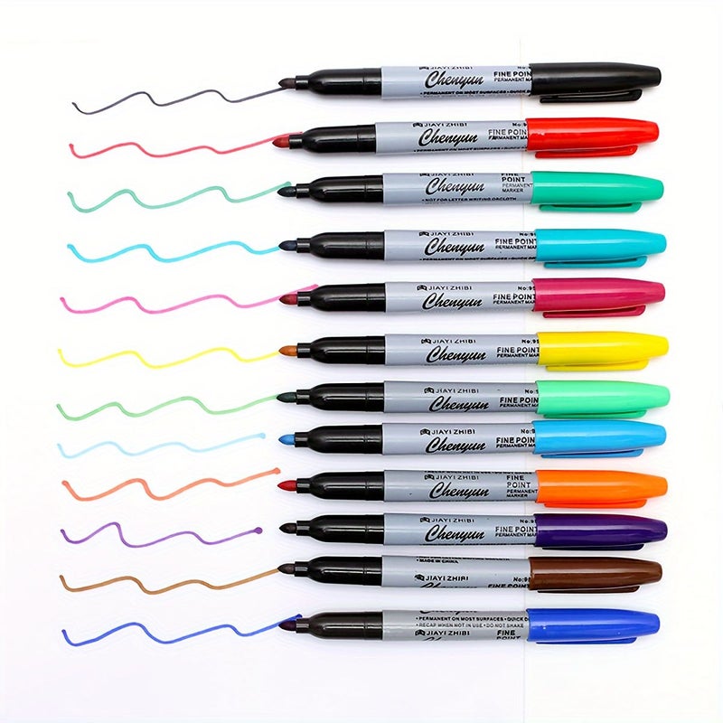 12 Vibrant Permanent Markers Fine Point Set for Classroom Office Kitchen - Image 1