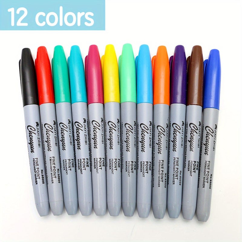 12 Vibrant Permanent Markers Fine Point Set for Classroom Office Kitchen - Image 4