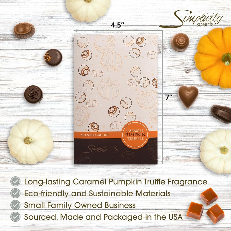 FloralSimplicity Floral Simplicity Caramel Pumpkin Truffle Scented Sachets Pack of 3, Fall & Winter - Long-Lasting Scented Bags, Home Fragrance, Air Freshener & Deodorizer for Closet, Room, or Cars, Made in USA - Image 3
