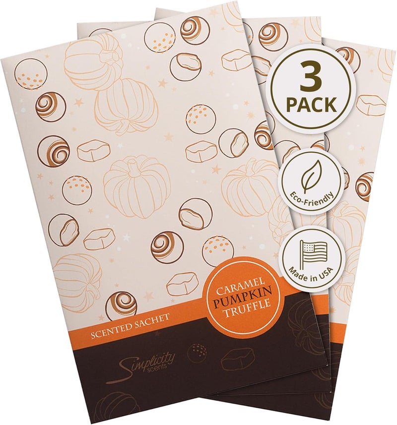 FloralSimplicity Floral Simplicity Caramel Pumpkin Truffle Scented Sachets Pack of 3, Fall & Winter - Long-Lasting Scented Bags, Home Fragrance, Air Freshener & Deodorizer for Closet, Room, or Cars, Made in USA - Image 1