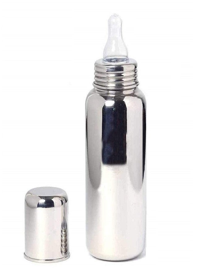 Miracle Moms Stainless Steel Feeding Bottle 304 Grade Steel with Anti Colic Silicone Nipples - 250 ml (Silver) Pack of 1 - Image 1