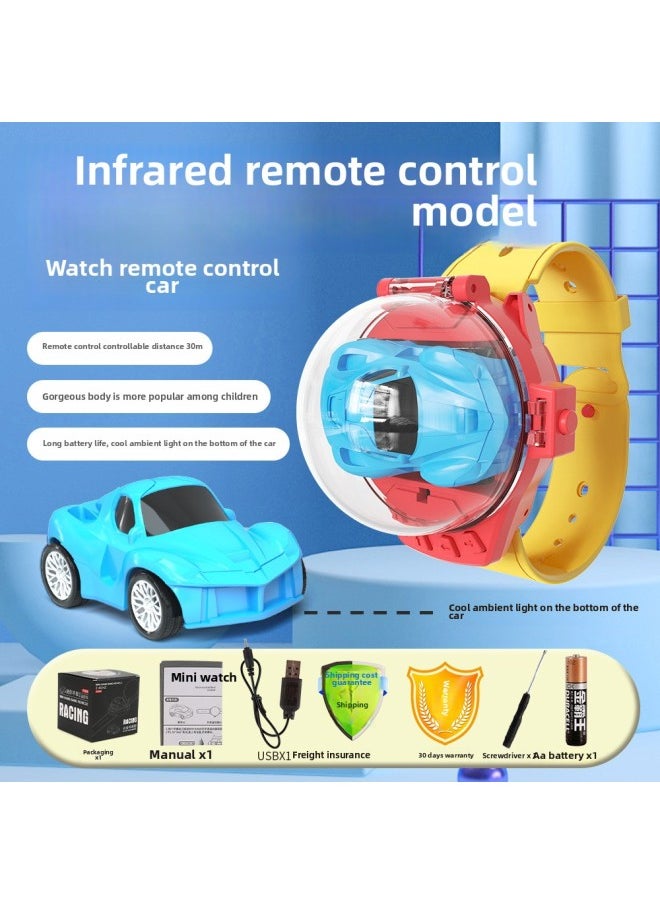 Generic Mini Children's Watch Remote Control Car 2.4G Infrared Alloy Remote Control Car Toy English Outfit-Color:Upgraded Lighting Edition [Environmental Protection ABS] Blue Bugatti  - Image 1