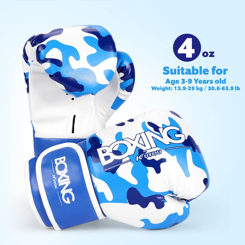 KUYOU Kids Boxing Gloves, Boxing Gloves for Children 3-9 Youth Boys Girls Toddler PU Cartoon Sparring Training Boxing Gloves for Punching Bag, Kickboxing, Muay Thai, MMA (Blue) - Image 2