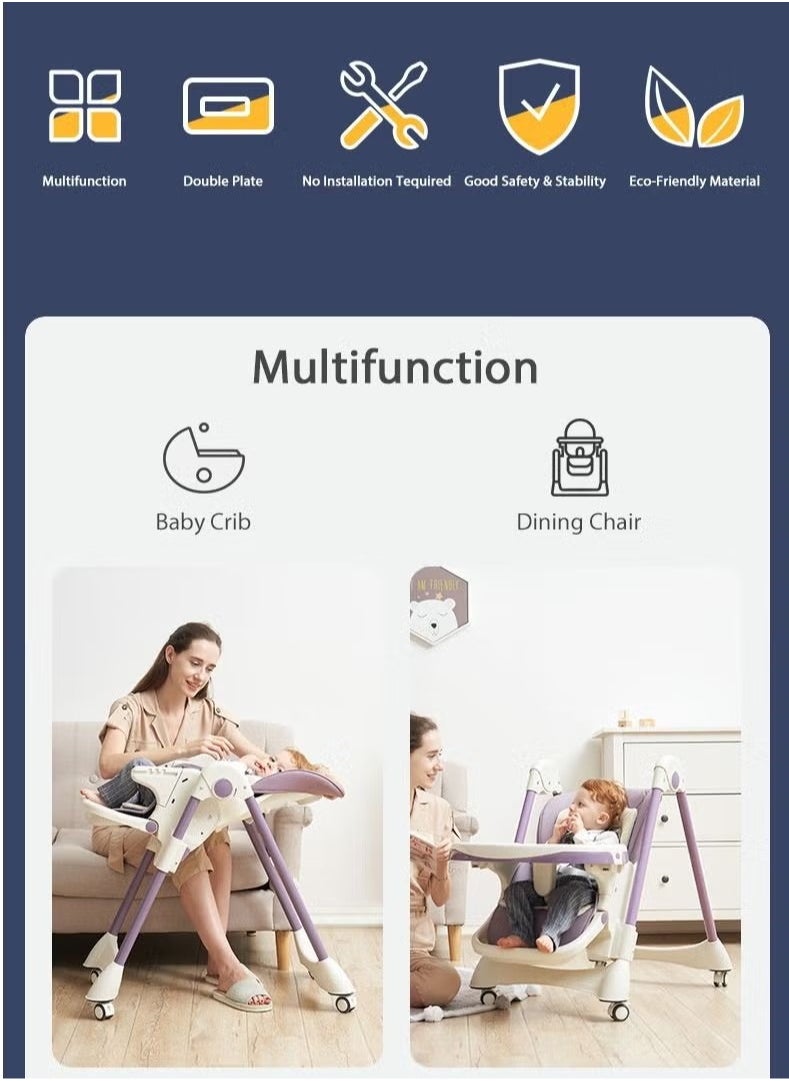 ORiTi - Multi-Function Baby High Chair, For Feeding & sleeping With Wheels & One Back Cushion - Image 1