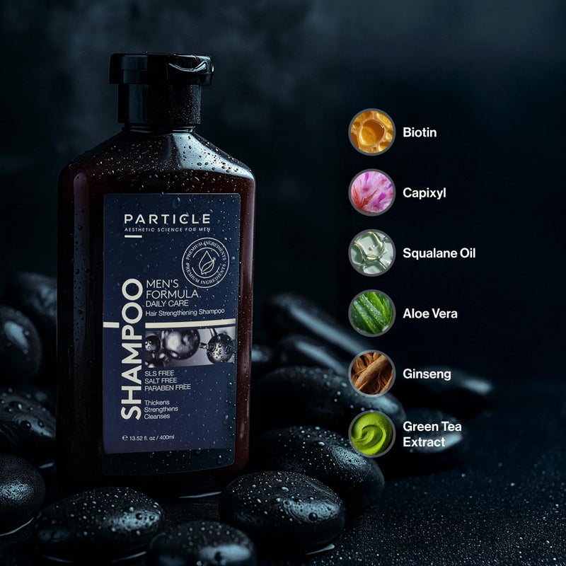 Particle Hair Thickening Shampoo for Men, Menâ€™s Shampoo, Cleansing Formula Made with Biotin, Capixyl, Redensyl, Ginseng and Green Tea Extract for Hair Strength Support, Paraben Free, 400 mL - Image 3