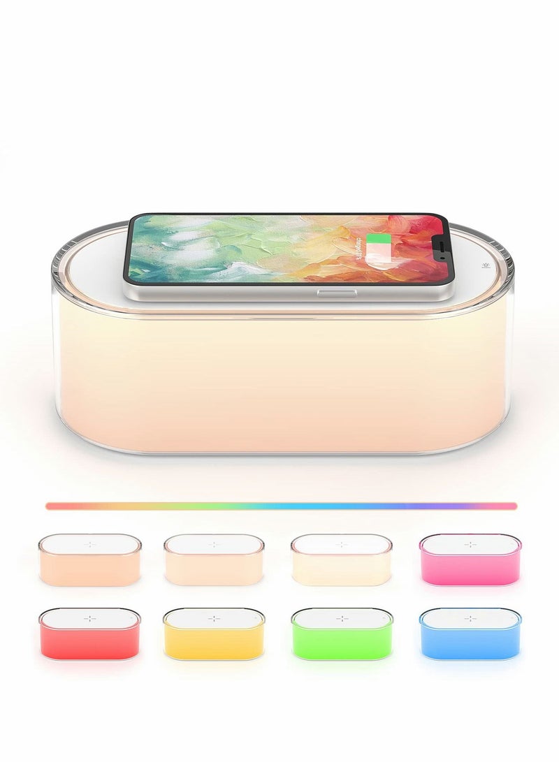 Excefore LED Table Lamp, Touch Bedside Lamp with Wireless Charger 15W, 3 Level Natural Light & 7 Color Changing, Rechargable Night Light for Kids, Bedrooms, Living Room, Party Lights, Best Gift  - Image 1