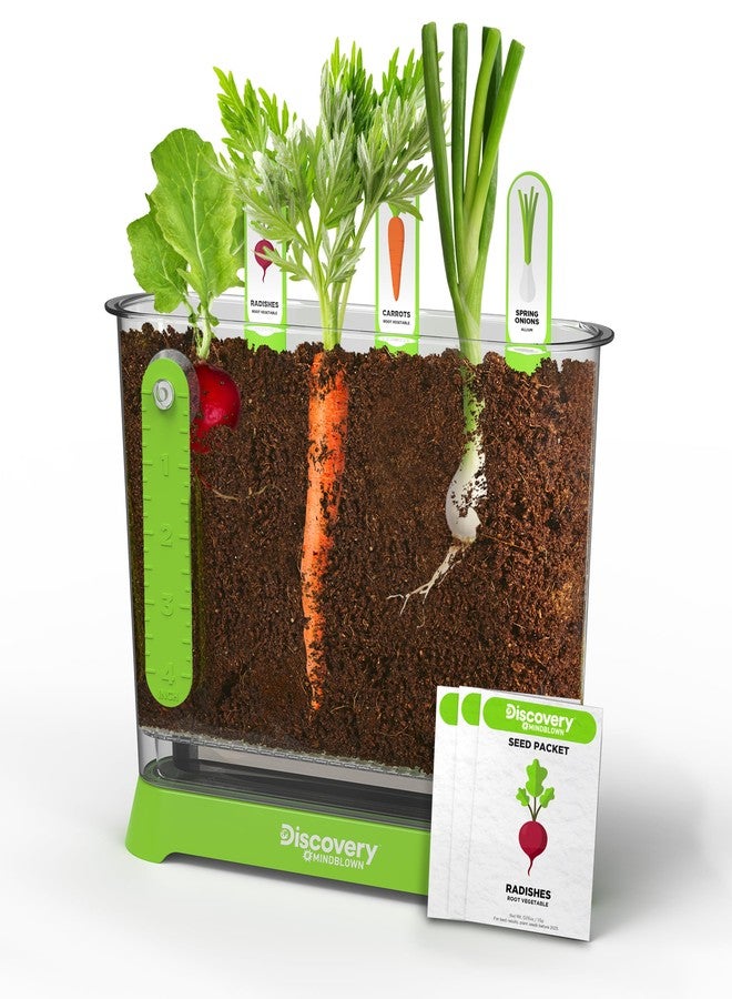 Discovery Kids Discovery™ Edible Veggie Garden Watch-It-Grow Kit - DIY STEM Activity for Kids | Grow Carrots, Radishes & Onions| 11-Piece Science Kit with Seeds, Potting Mix & Root Tracker| Learning Toy Gift Ages 6+ - Image 1
