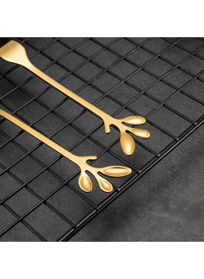 Stainless Steel Short Handle Leaf Spoon Fork Golden Fruit Fork Dessert Spoon Creative Home Coffee Spoon Cute Cake Fork-Color:Silver Leaf Fork - Image 4