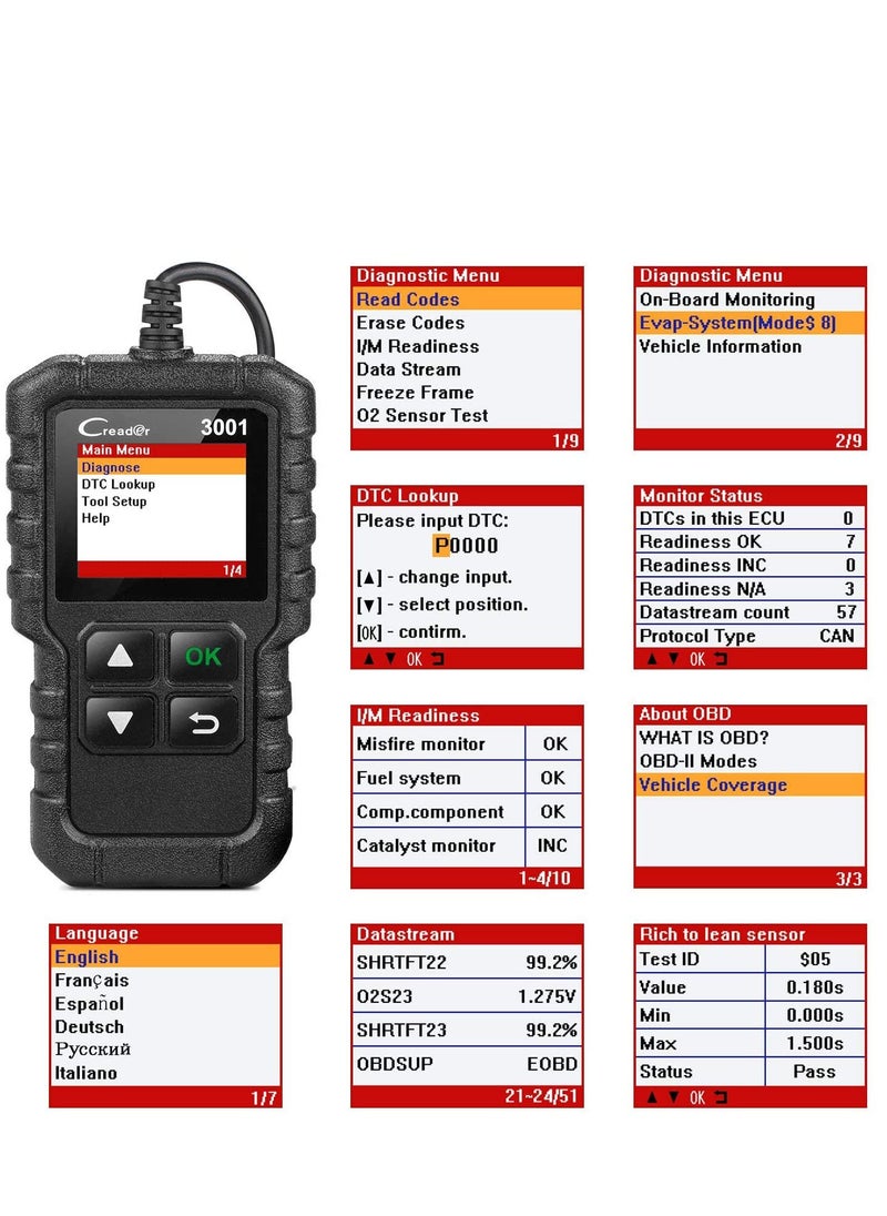 Generic - LAUNCH Creader 3001 OBD2 Scanner Automotive Car Diagnostic Check Engine Light O2 Sensor Systems OBD Code Readers Scan Tool for All OBDII Protocol Cars Since 1996 - Image 1