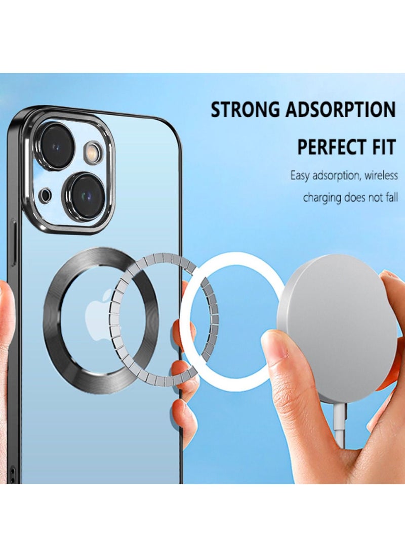 COBLUE Luxury Clear Plating Soft Case Cover With MagSafe Wireless Charging Function For Apple iPhone 14 Black  - Image 4