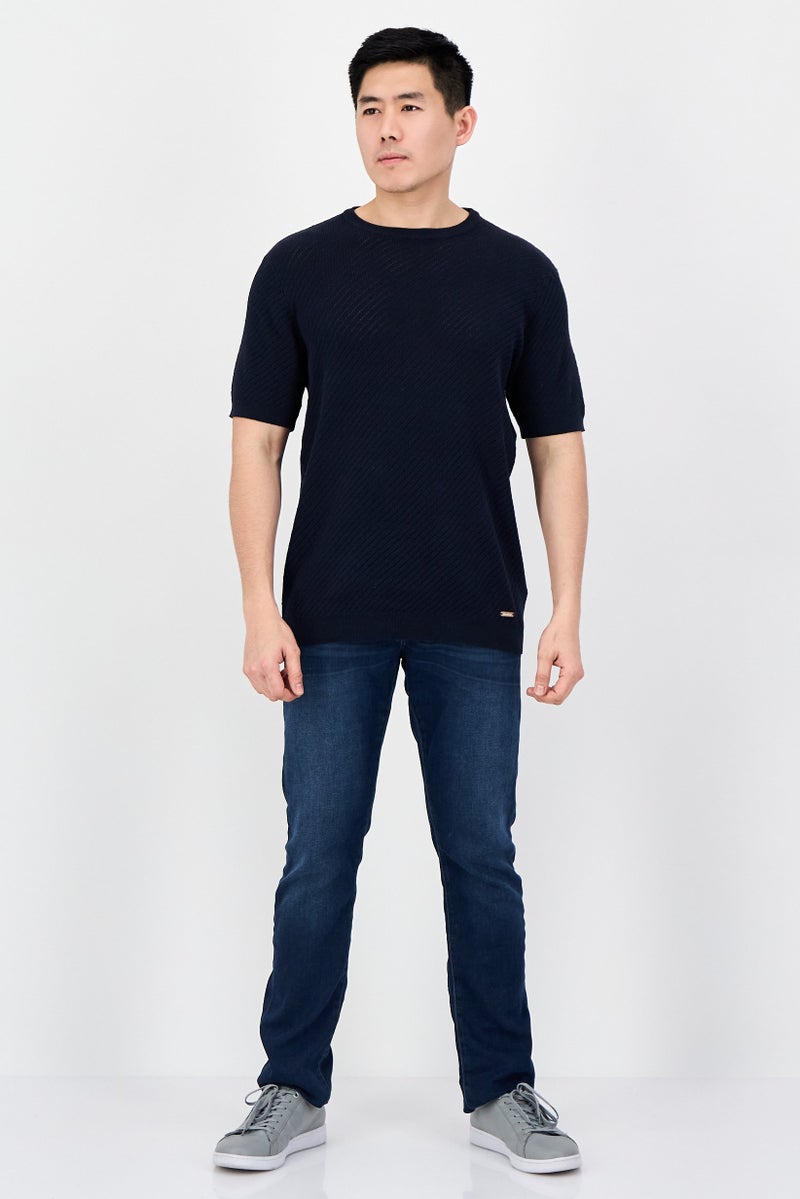 Threadbare Men Crew Neck Short Sleeve Knitted T-Shirt, Navy - Image 4