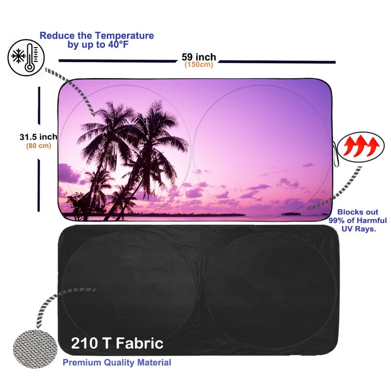 Güvenç Gven Sunshade for Car Windshield with Tropical Palm Tree Design- UV Protection& Heat Blocking Sunshade for Cars Sedan SUV Truck| Keep Car Cool in Summer Beach Vacation Style (Sunset, S) - Image 2