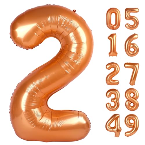 IWERP Orange 2 Balloon Number Balloons 40 Inch Two Balloons Number Birthday Decorations Second 2nd Birthday Party Supplies Number 2 Balloon - Image 1