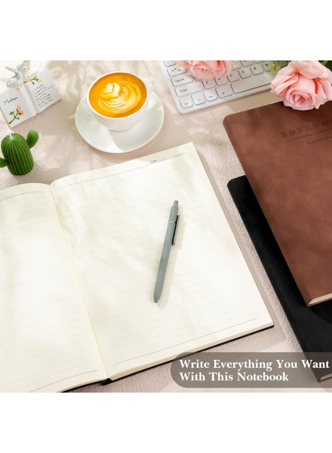 Monda 1 Pack A4 Notebooks and 3 Black pens,Large Journal 360 Pages Leather Softcover Hardcover Notebooks Thick Paper Lined Notepad for Office Home School Business Writing, 148*212mm - Image 2