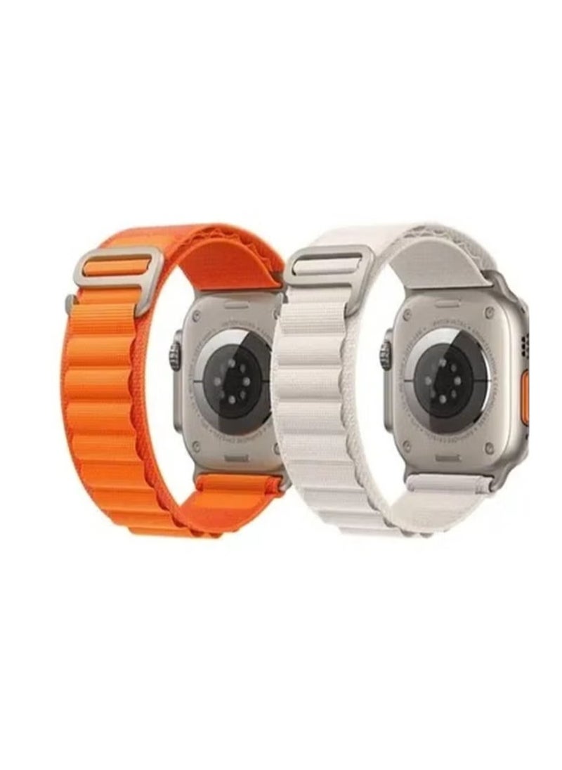 vesus 2Pack for apple Watch Alpine Loop Band 49mm/45mm/44mm Nylon Woven Sport Strap Compatible with iwatch series 8/ultra/7/SE/6/5/4/3/2/6 White/Orange 