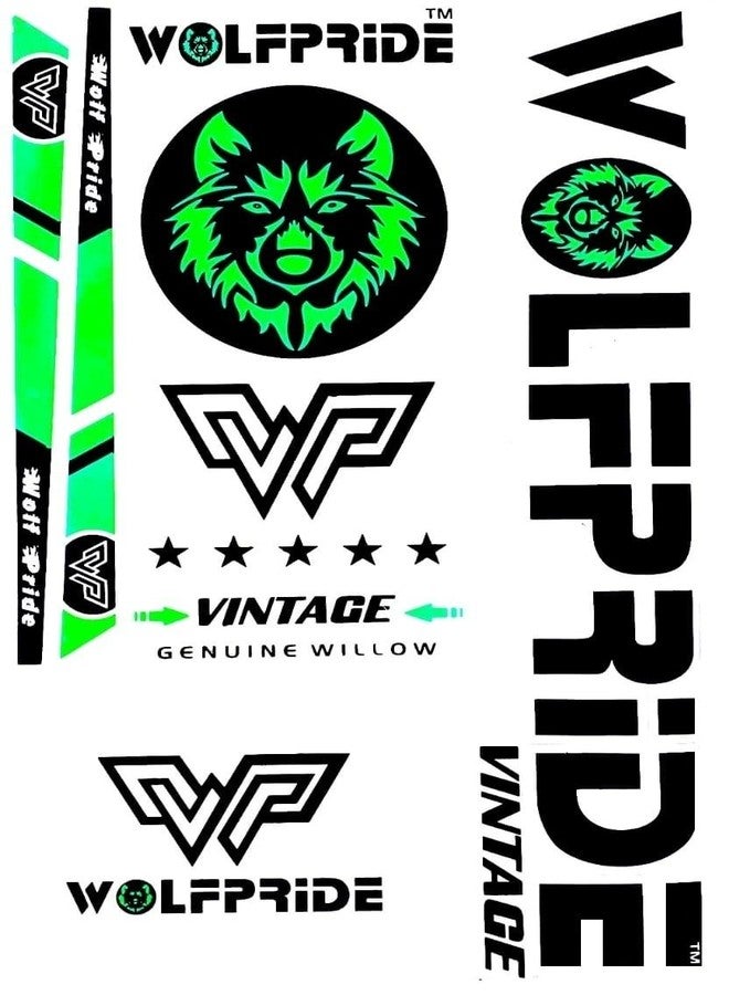 WOLF PRIDE Vintage Premium Quality Cricket Bat Sticker Combo (Green Sticker, Green Grip and Sheet) - Image 1