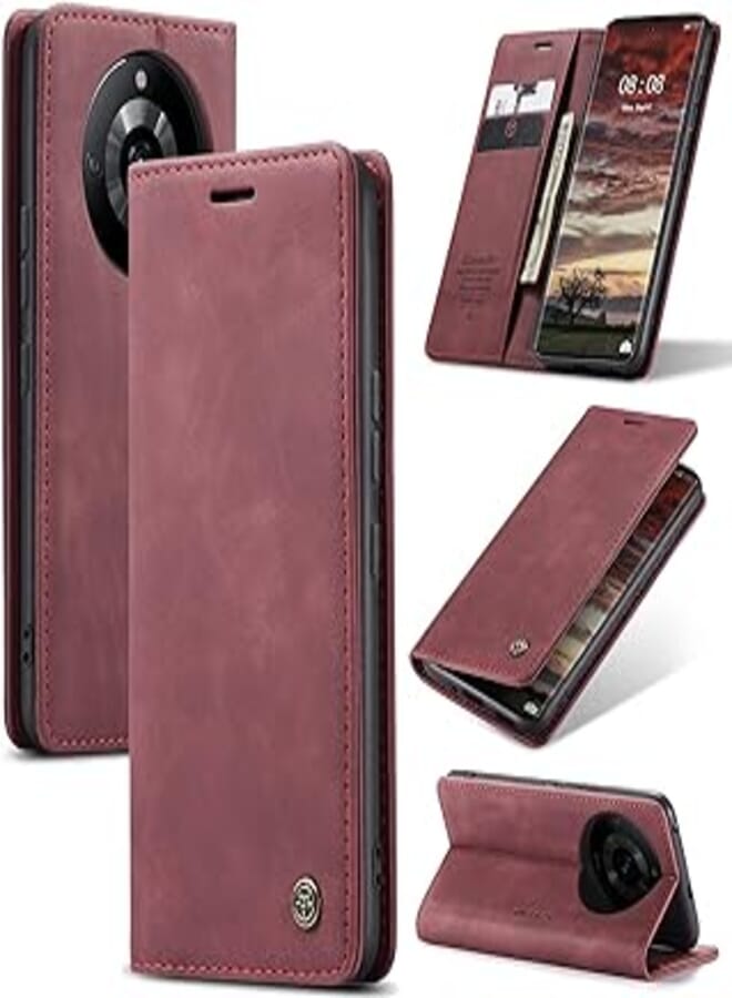 Phone Case Compatible with Realme 11 Pro/Realme 11 Pro Plus Case, Premium PU Leather Flip Case Magnetic Card Slot and Functional Holder Compatible with Realme 11 Pro/Realme 11 Pro Plus (Red)