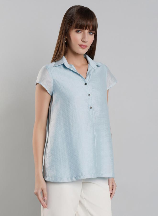 Mish Blue Short Sleeve Button-Down Top - Image 4