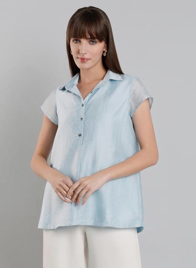 Mish Blue Short Sleeve Button-Down Top - Image 1