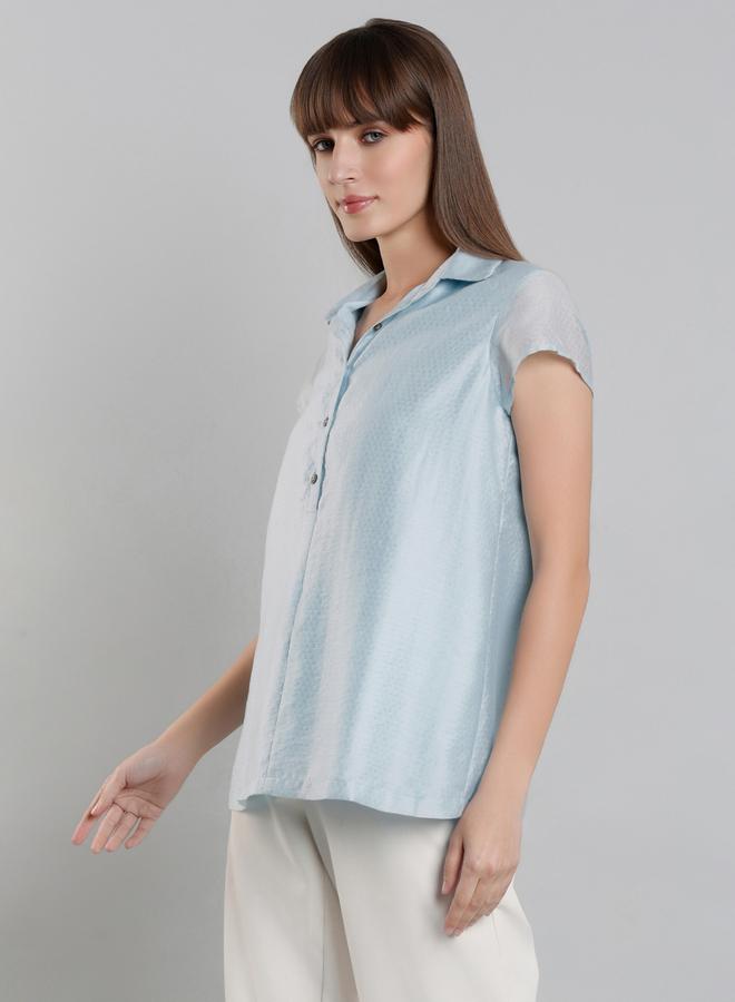Mish Blue Short Sleeve Button-Down Top - Image 5