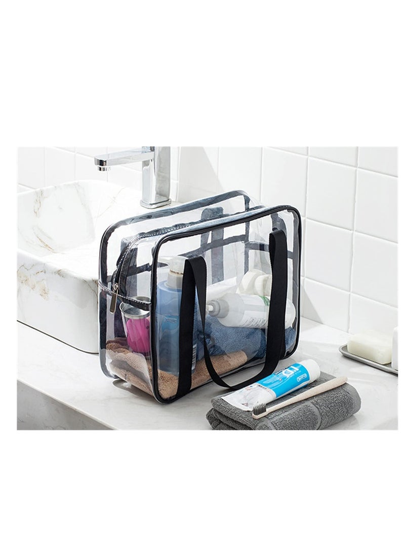 SYOSI Clear Makeup Handbag Travel Transparent Cosmetics Bag Tote Bag PVC Zippered Toiletry Carry Pouch Lightweight Waterproof Makeup Artist Large Bag Organizer Bag Beach Bag Shoulder Bag  - Image 4