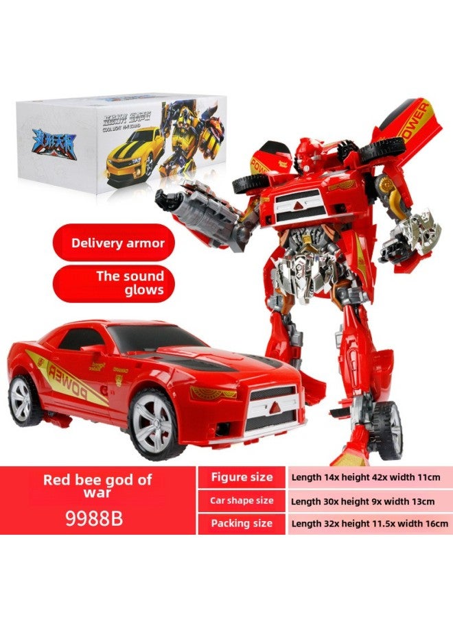 Loquat Jinjiang Deformation Toy Optimus Hornet Large Police Car Sound And Light Version King Kong Car Robot Boy Hand Toy-Color:Red Bee Warlord  Sound And Light Version - Image 1