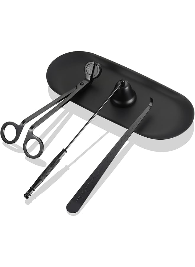 The Bros Candle Accessory Set 4 in 1, Candle Wick Trimmer,Candle Wick Snuffer,Candle Wick Dipper,Storage Tray,Great Elegant Gifts for Candle & Aromatherapy Lovers (Black) - Image 1