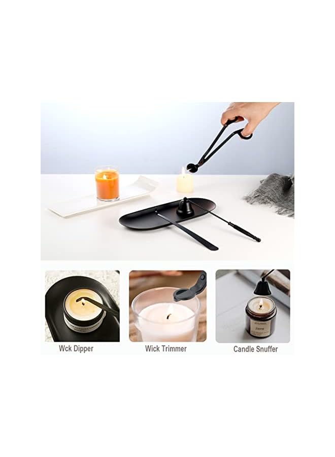 The Bros Candle Accessory Set 4 in 1, Candle Wick Trimmer,Candle Wick Snuffer,Candle Wick Dipper,Storage Tray,Great Elegant Gifts for Candle & Aromatherapy Lovers (Black) - Image 3