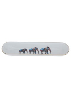 Alsaif Gallery White oval serving plate with elephant pattern  - Image 1