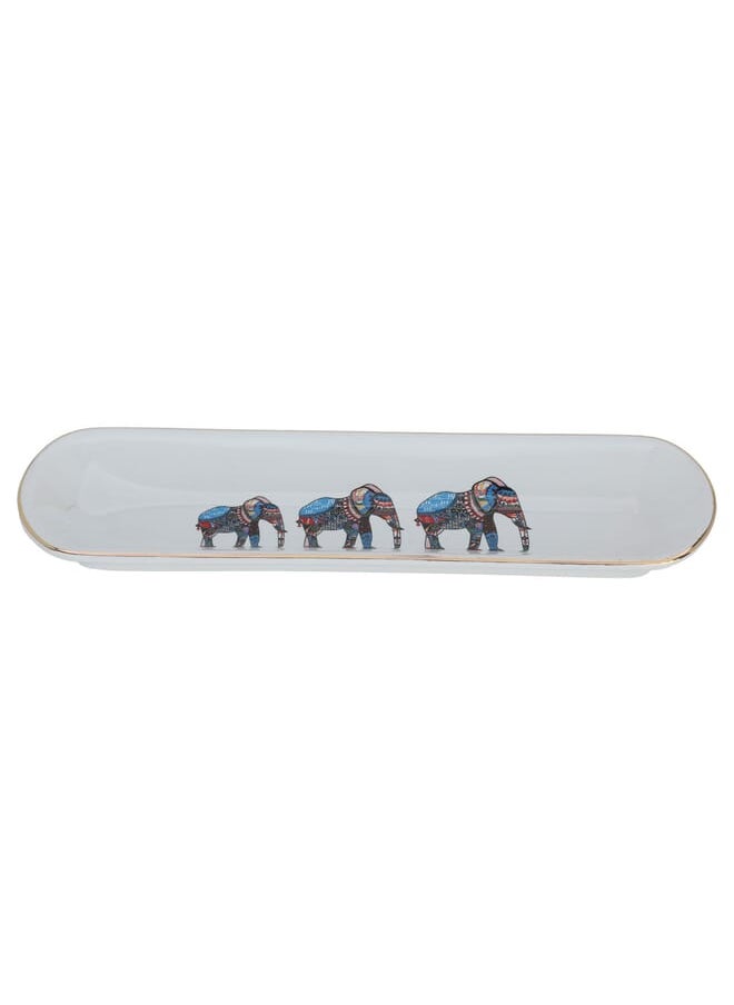 Alsaif Gallery - White oval serving plate with elephant pattern - Image 1