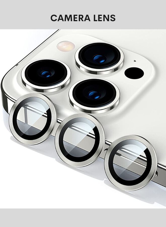 Camera Lens Protector.9h Glass Individual Ring  For iPhone 13 Pro / SILVER - Image 1
