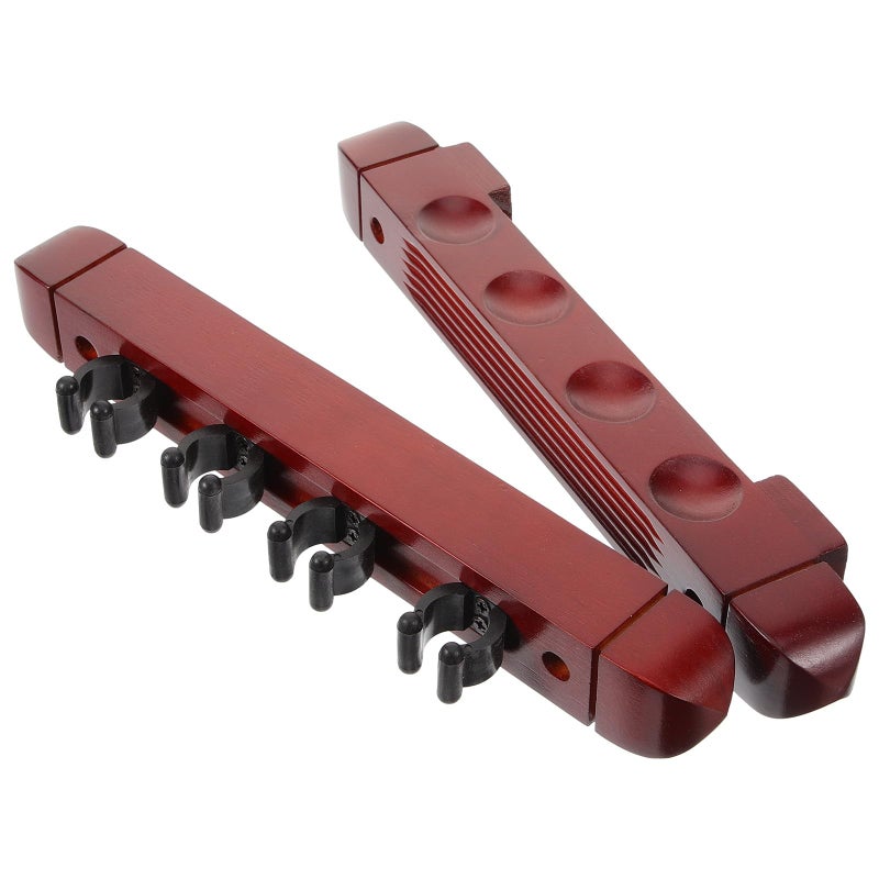 Wooden Pool Cue Rack Wall Mount Set Of 2 Burgundy 4 Hole Cue Organizer For Billiard Room Storage - Image 2