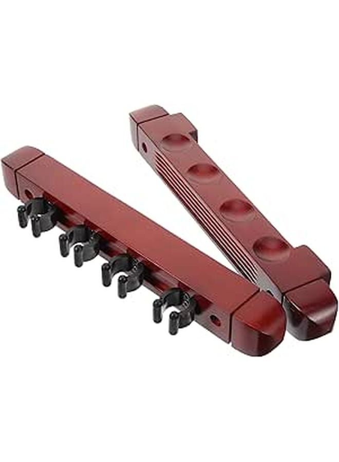 Wooden Pool Cue Rack Wall Mount Set Of 2 Burgundy 4 Hole Cue Organizer For Billiard Room Storage - Image 1