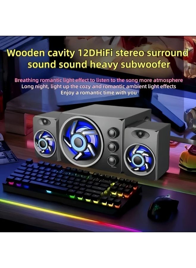 White 3D 3 in 1 Stereo Surround Sound Computer Speaker with 7 Color LED Ambient Light USB Powered - Image 4