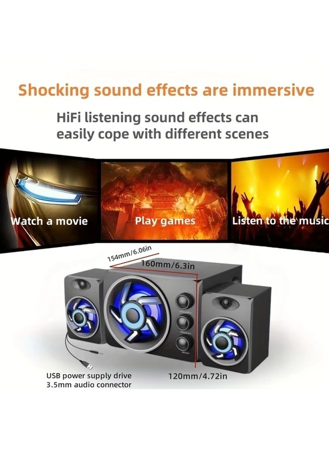 White 3D 3 in 1 Stereo Surround Sound Computer Speaker with 7 Color LED Ambient Light USB Powered - Image 2