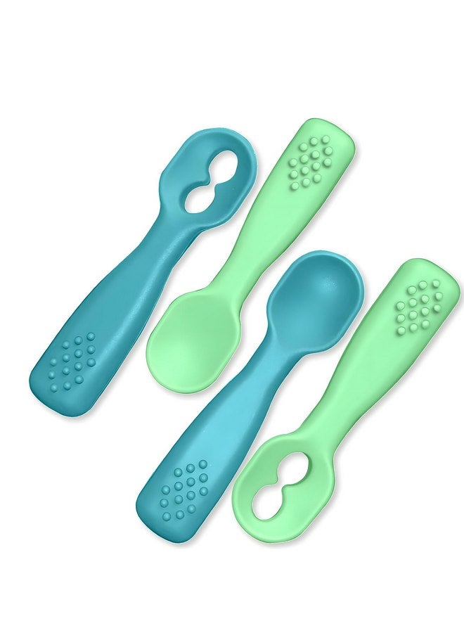 SPERRIC Silicone Baby Spoon Set | Baby Spoons Self Feeding 6 Months | BPA Free Baby Led Weaning Spoons Stage 1 & 2 for Kids 6+ Months | Silicone Baby Feeding Spoon Set - 4 Spoons, Green/Blue - Image 1