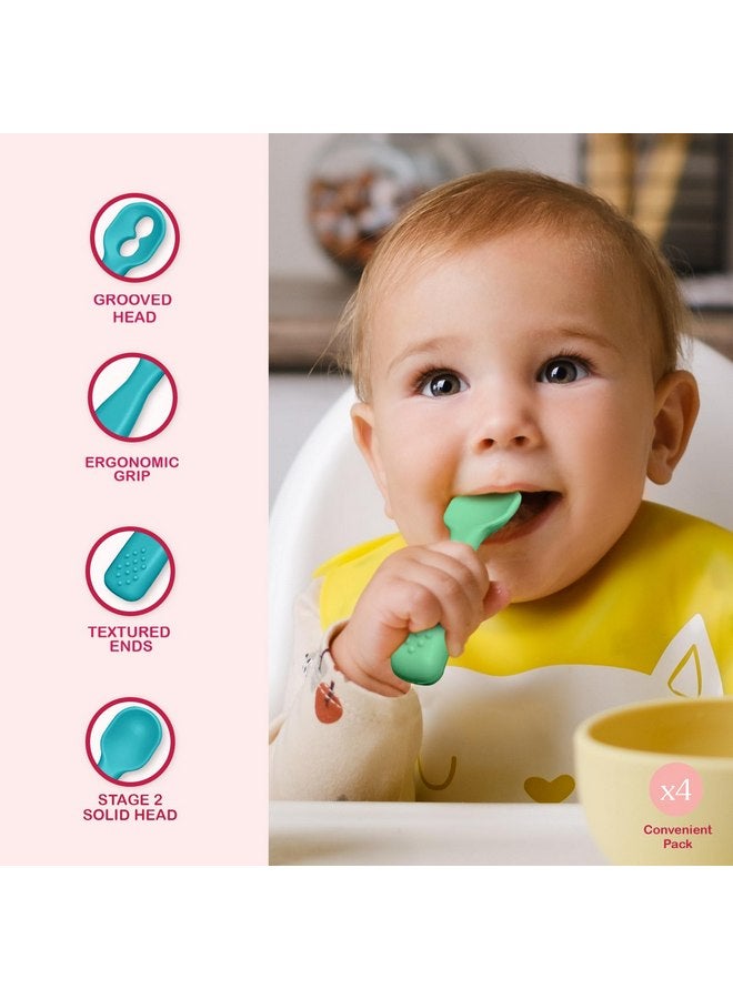 SPERRIC Silicone Baby Spoon Set | Baby Spoons Self Feeding 6 Months | BPA Free Baby Led Weaning Spoons Stage 1 & 2 for Kids 6+ Months | Silicone Baby Feeding Spoon Set - 4 Spoons, Green/Blue - Image 5