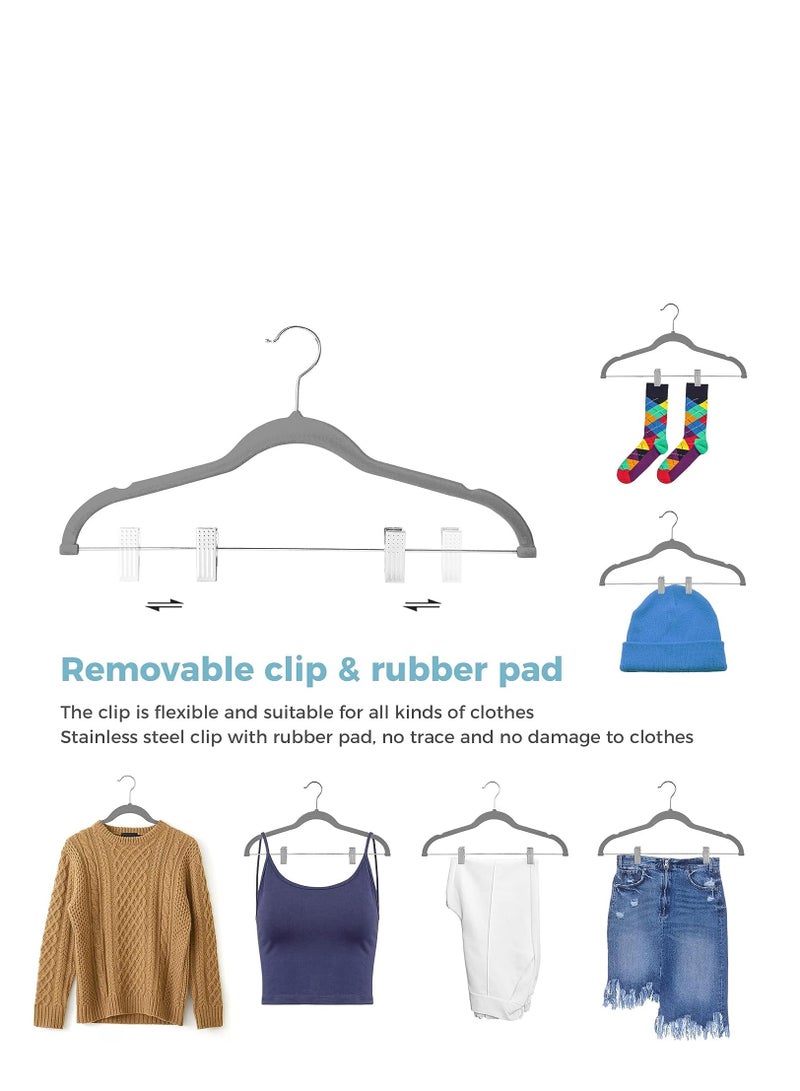 KASTWAVE DAY Velvet Skirt Hangers 20 Pack, Grey Velvet Hangers with Adjustable Clips, Space Saving Slim Velvet Pant Hangers, Heavy Duty Shorts Hangers, Non Slip Clip Hangers for Pants, Skirts, Shorts  - Image 4
