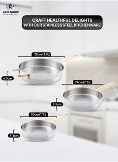 Premium 18/10 Stainless Steel Frying Pans - Tri-Ply Frying Pan Set, 20/24/28cm Cooking Pans, Fast Heating Chef's Pans with Ergonomic Handles, Kitchen Cookware Set, Induction Comapitable Silver Gold - pzsku/Z7245DEB52338ED5B6BE5Z/45/_/1722672087/fef591a3-7793-41a7-bbfd-e0c6438cb440