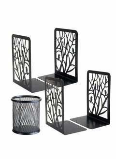 KASTWAVE Decorative Bookends, 2 Pair Metal 1 Free Pen Holder–Heavy Bookends for Shelves w/ Exquisite and Vivid Design, Excellent Low-Profile Addition to Any Decor  - Image 1