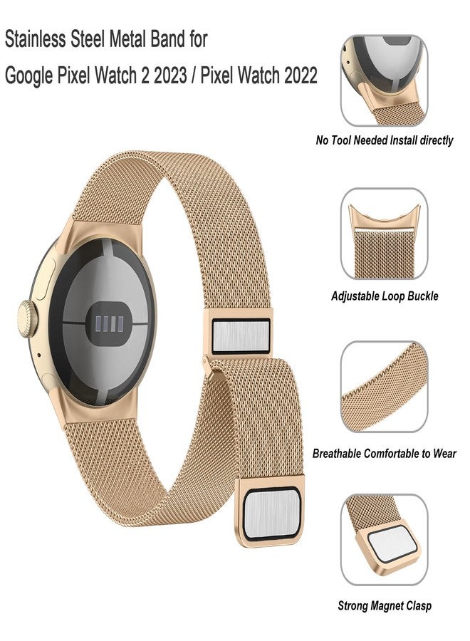 Meliya Metal Band for Google Pixel Watch 3 41mm / Pixel Watch 2 Band / Pixel Watch Bands for Women Men, Stainless Steel Mesh Loop Adjustable Wristband Replacement Strap for Google Pixel Watch 3 41mm/Pixel Watch 2/Pixel Watch - Image 2