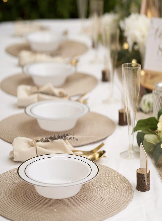 MATANA 25 Pack Plastic Bowls for Parties in White with Gold Rim, 7.5" Inch (12oz) Reusable Sturdy Salad Bowl, Soup Bowl, Dessert & Ice Cream Bowl for Wedding Parties, Events, Dinner, Outdoor Picnic - Image 2
