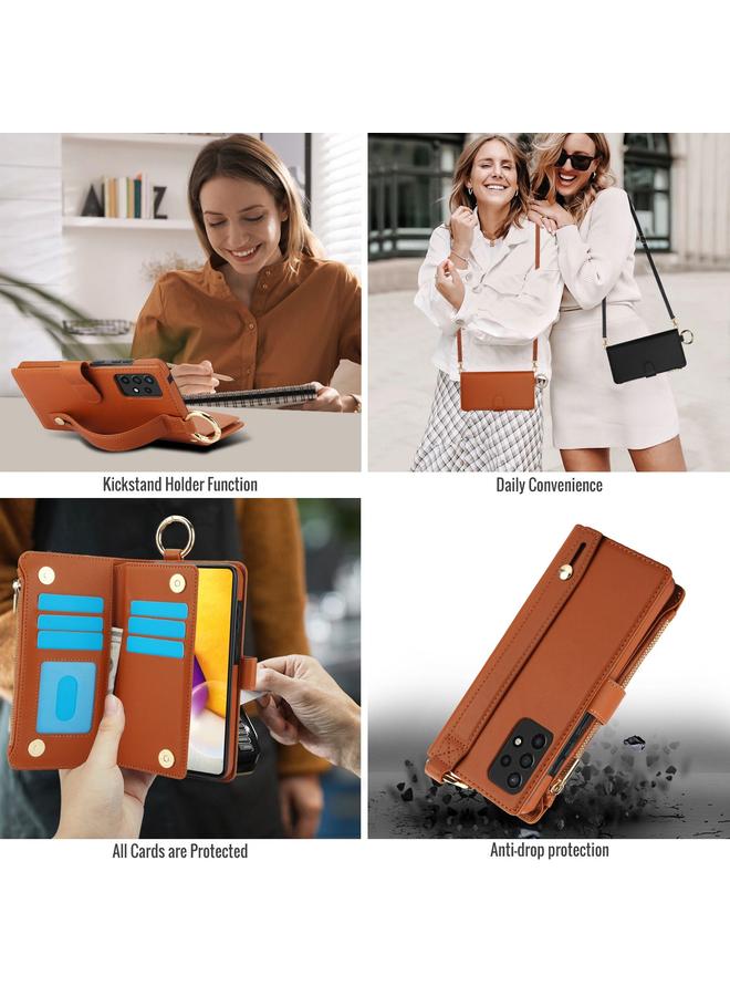 اس-توب جراب لهاتف Samsung Galaxy A72 4G / 5G، جراب جلدي متعدد الوظائف مع حلقة كروس بودي - Image 4