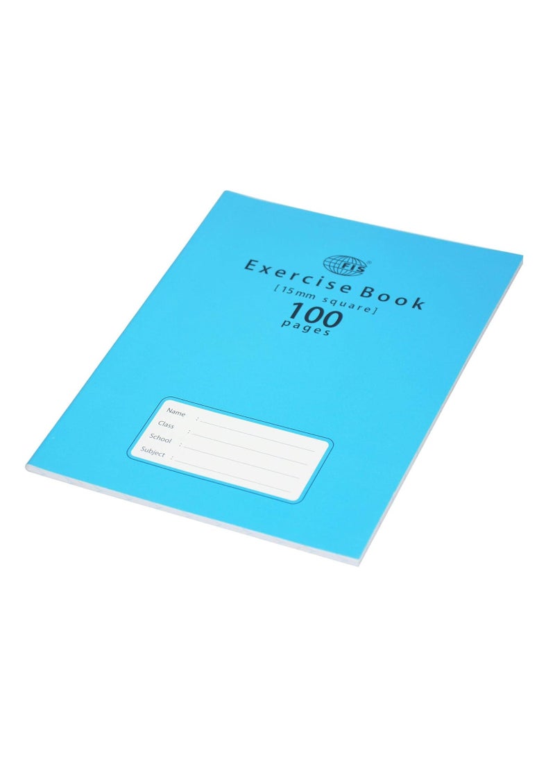 FIS Exercise Book, Size 16.5x21cm, 100 Pages, 15mm Square Line Ruling with Left Margin, Packet of 12 Pieces, Neon Blue Color- FSEBSQ15100N - Image 4